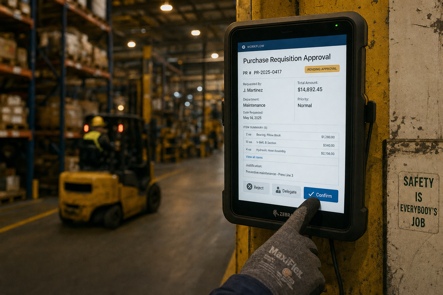 Ett flödesschema som visar en kaotisk, trasslig manuell godkännandeprocess på ena sidan, som förvandlas till ett rent, strömlinjeformat automatiserat arbetsflöde på andra sidan, vilket representerar lösningen på problem med godkännande av inköp.